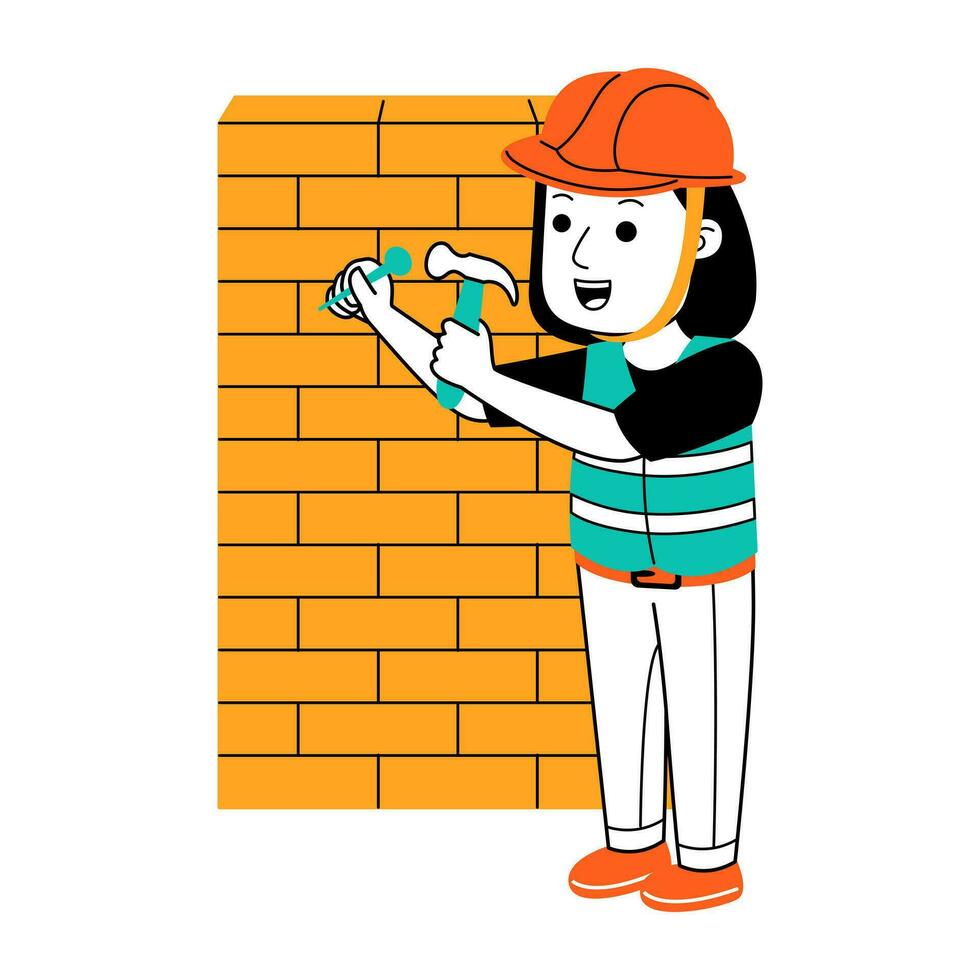 joven mujer constructor vector ilustración