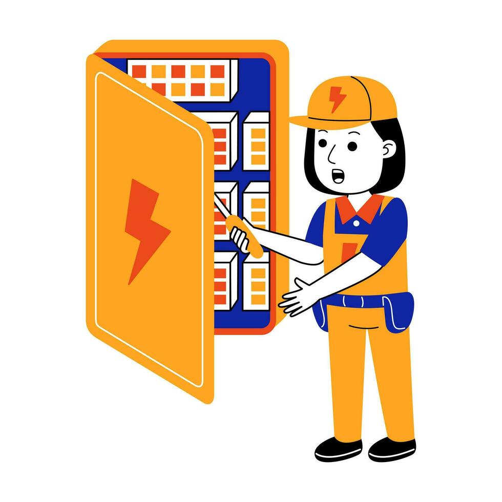 young woman electrician vector illustration