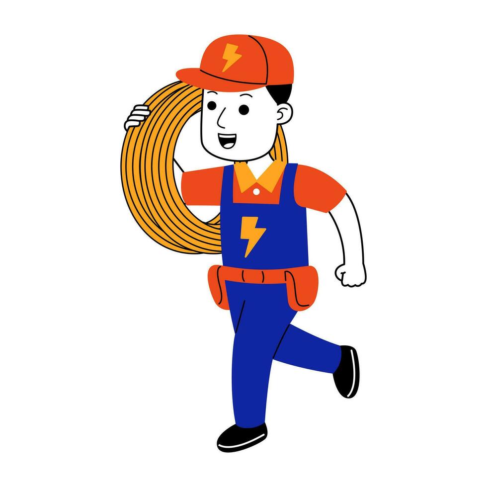 young man electrician vector illustration