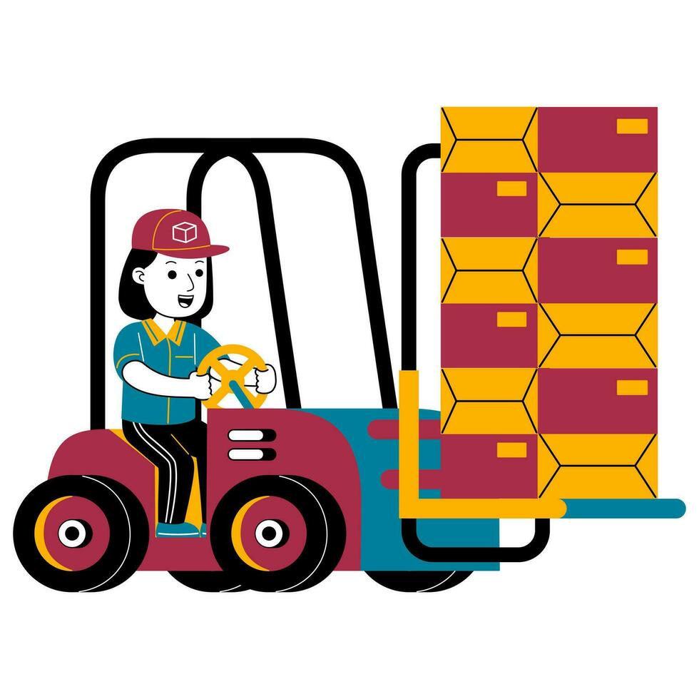 young woman courier vector illustration