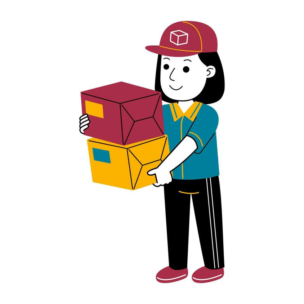 young woman courier vector illustration