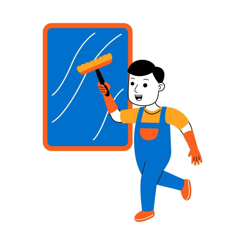 young man house cleaner vector illustration