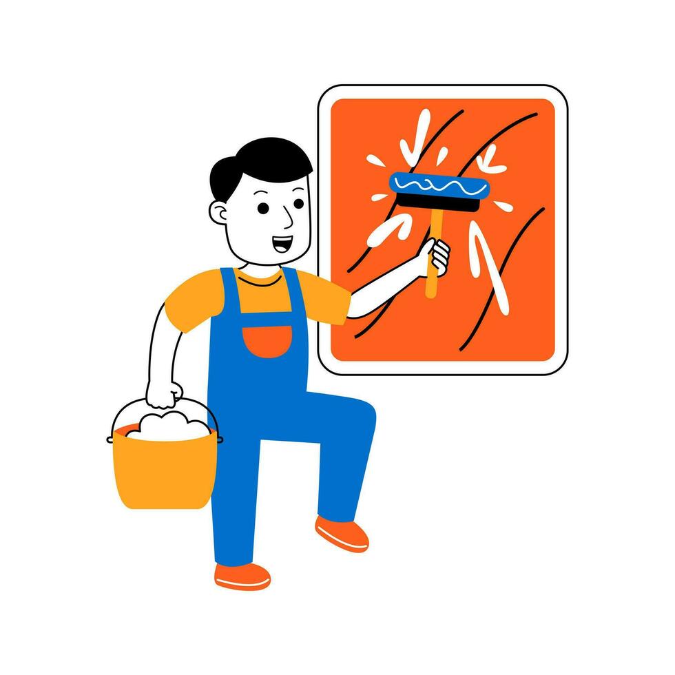 young man house cleaner vector illustration