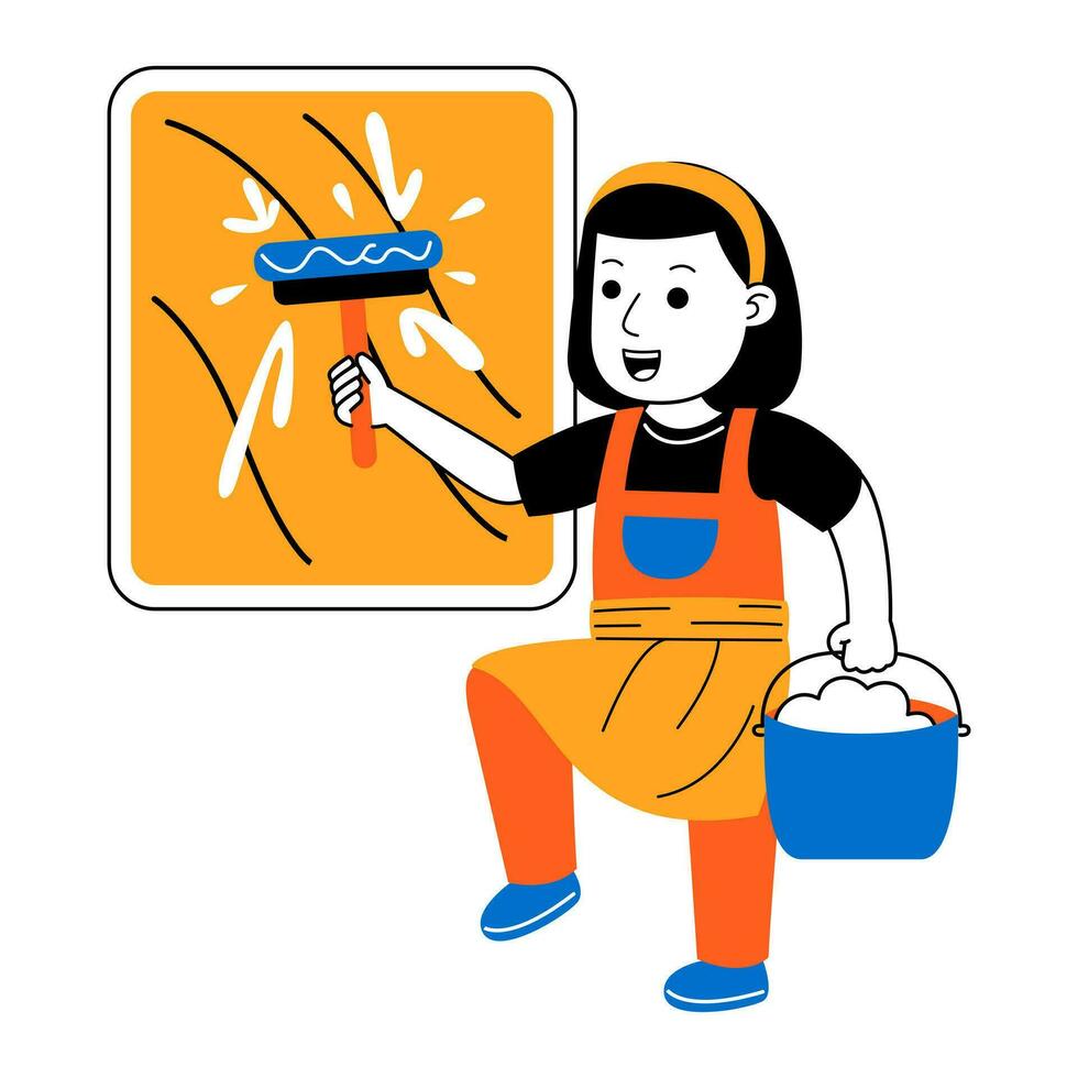 young woman house cleaner vector illustration