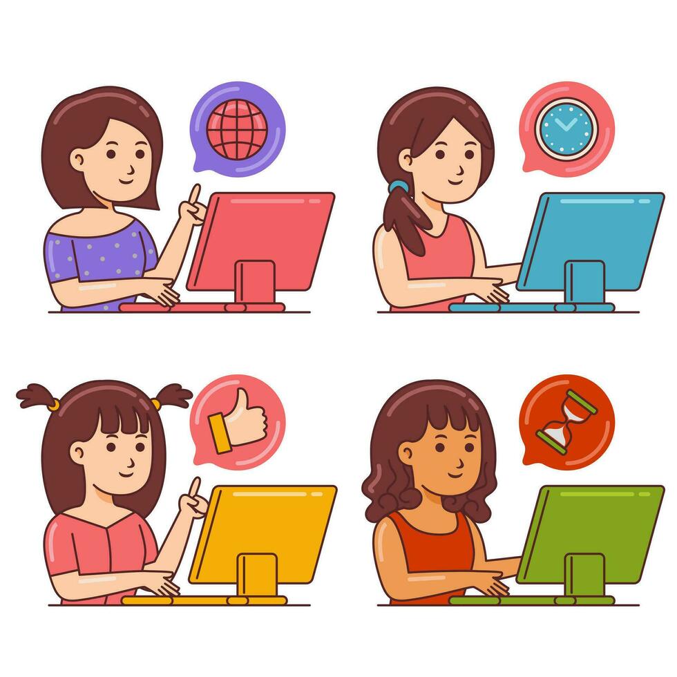 young woman working vector illustration