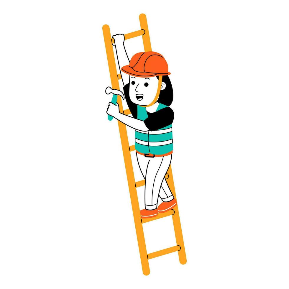 joven mujer constructor vector ilustración