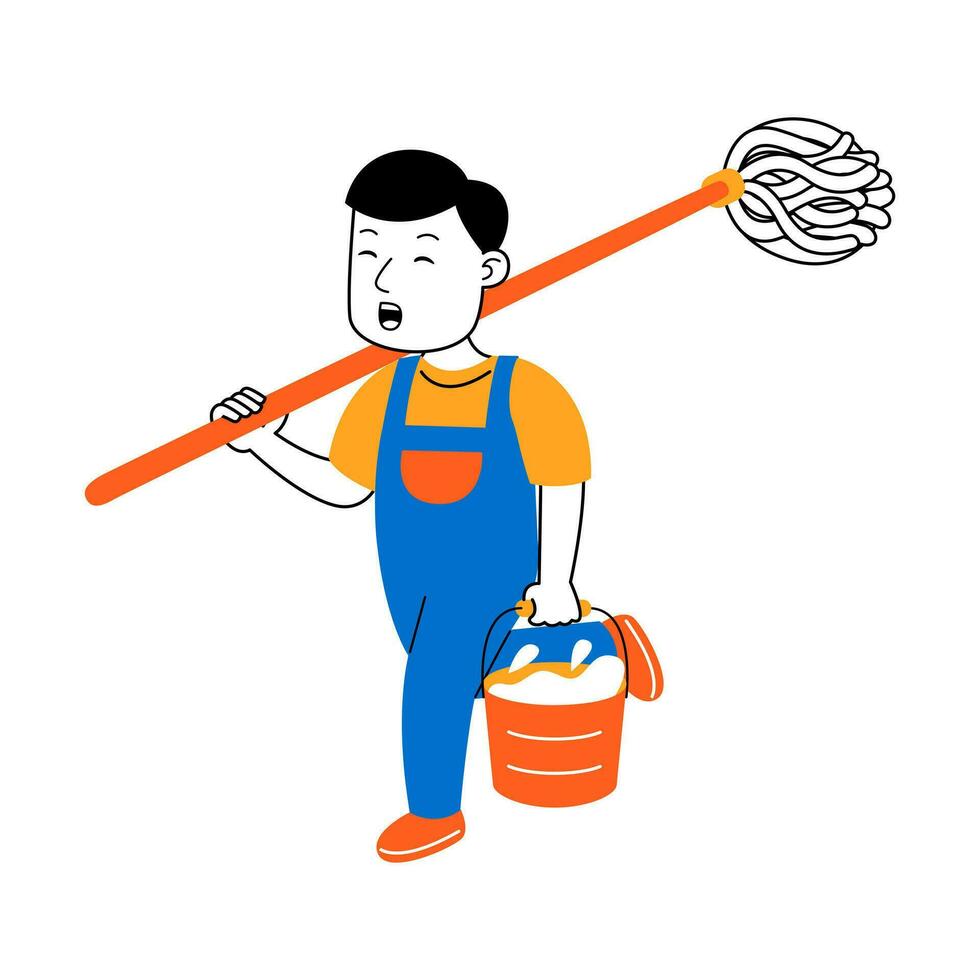 young man house cleaner vector illustration
