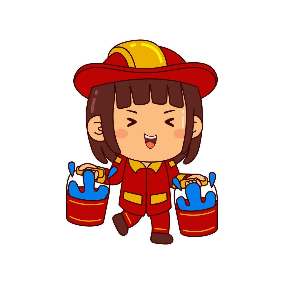 linda bombero niña dibujos animados personaje vector ilustración