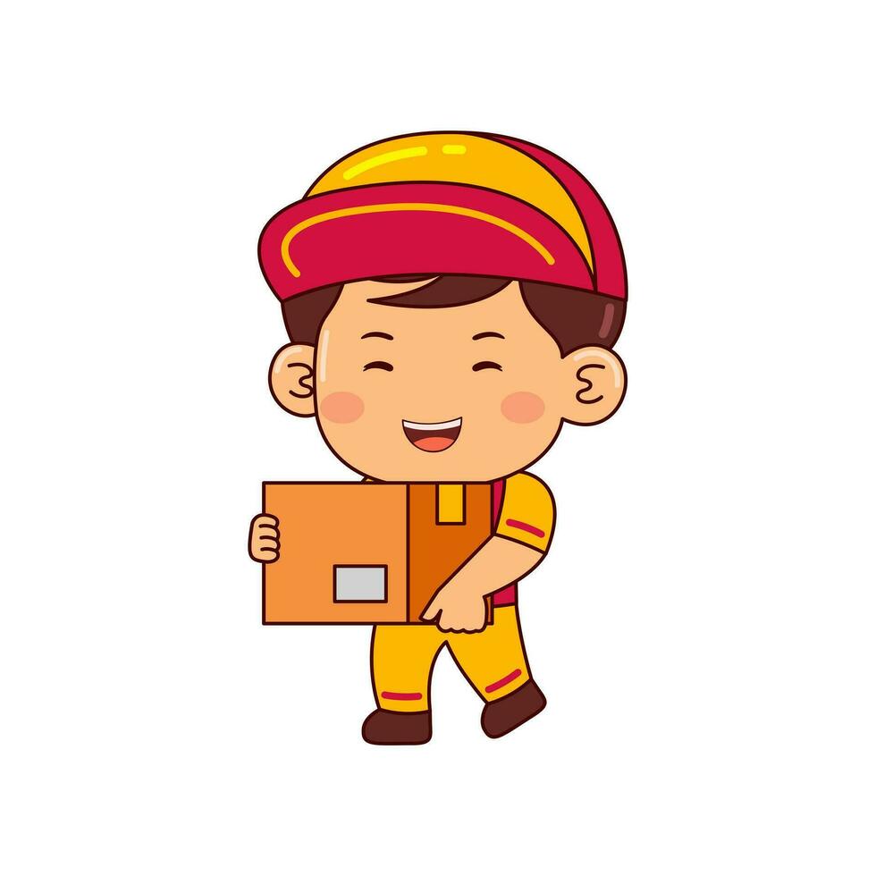 cute courier boy cartoon character vector illustration