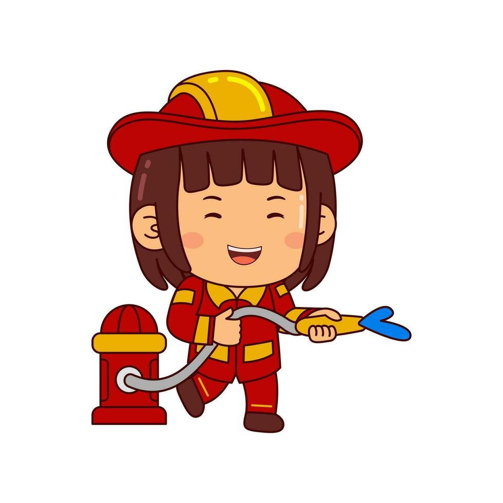 linda bombero niña dibujos animados personaje vector ilustración