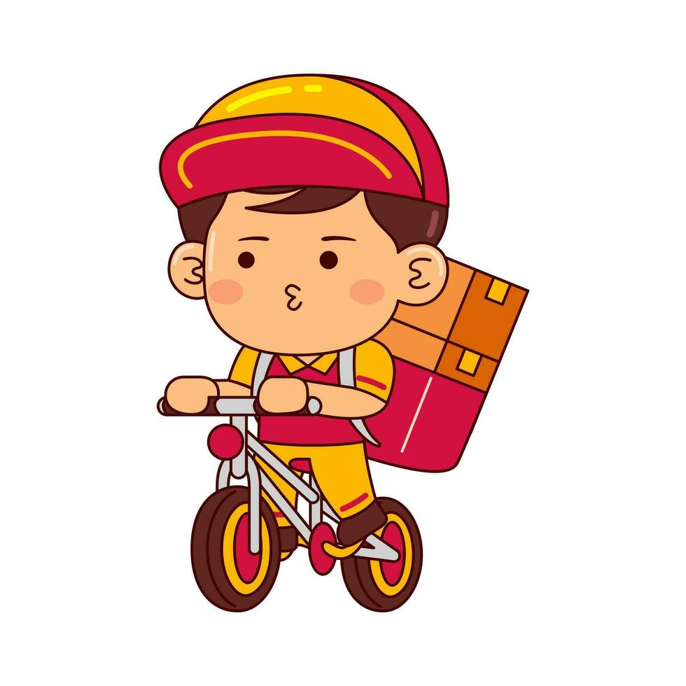 cute courier boy cartoon character vector illustration