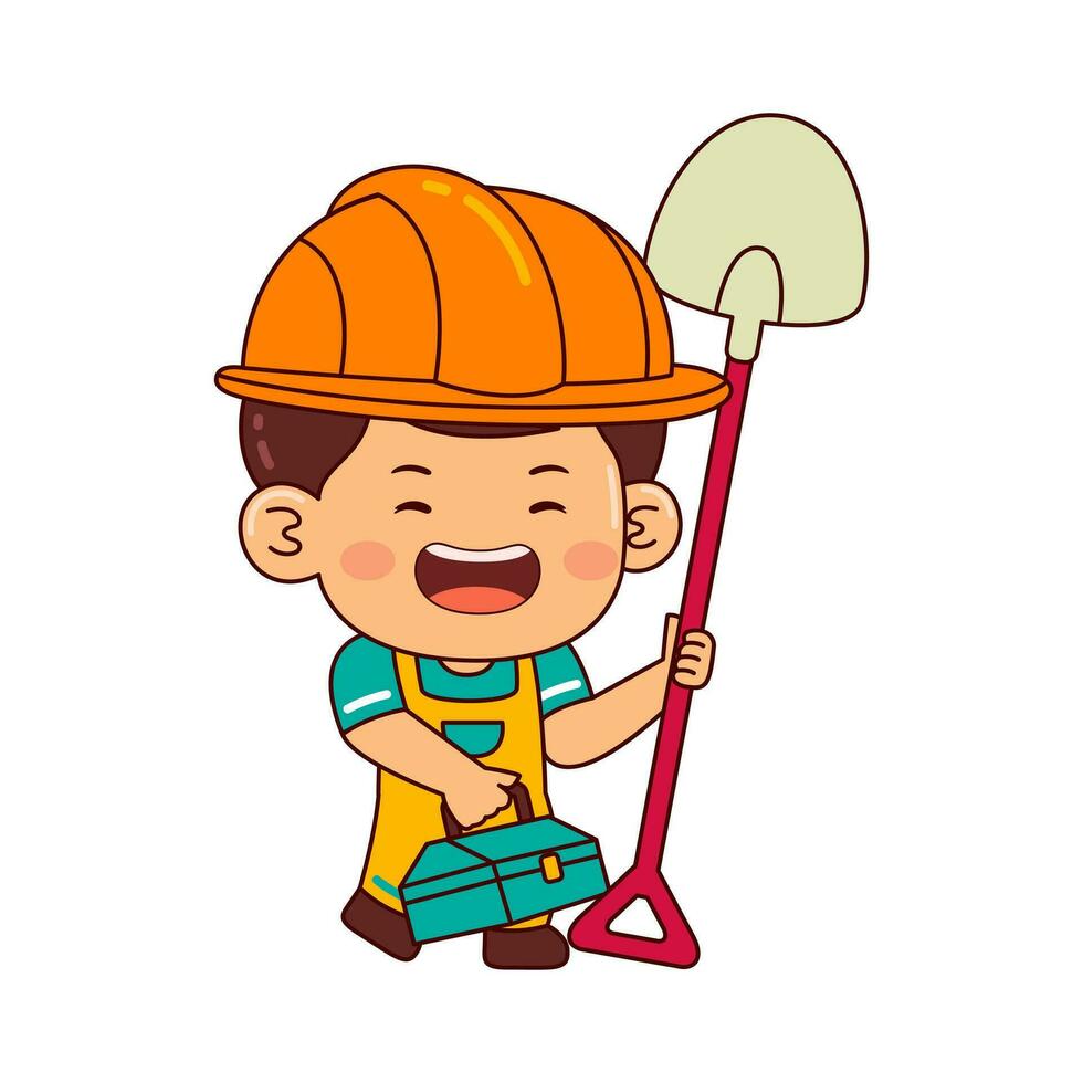 cute builder boy cartoon character vector illustration