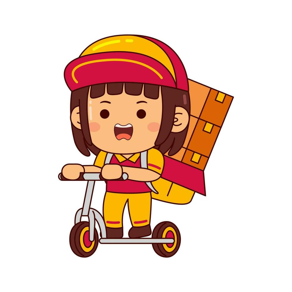 cute courier boy cartoon character vector illustration