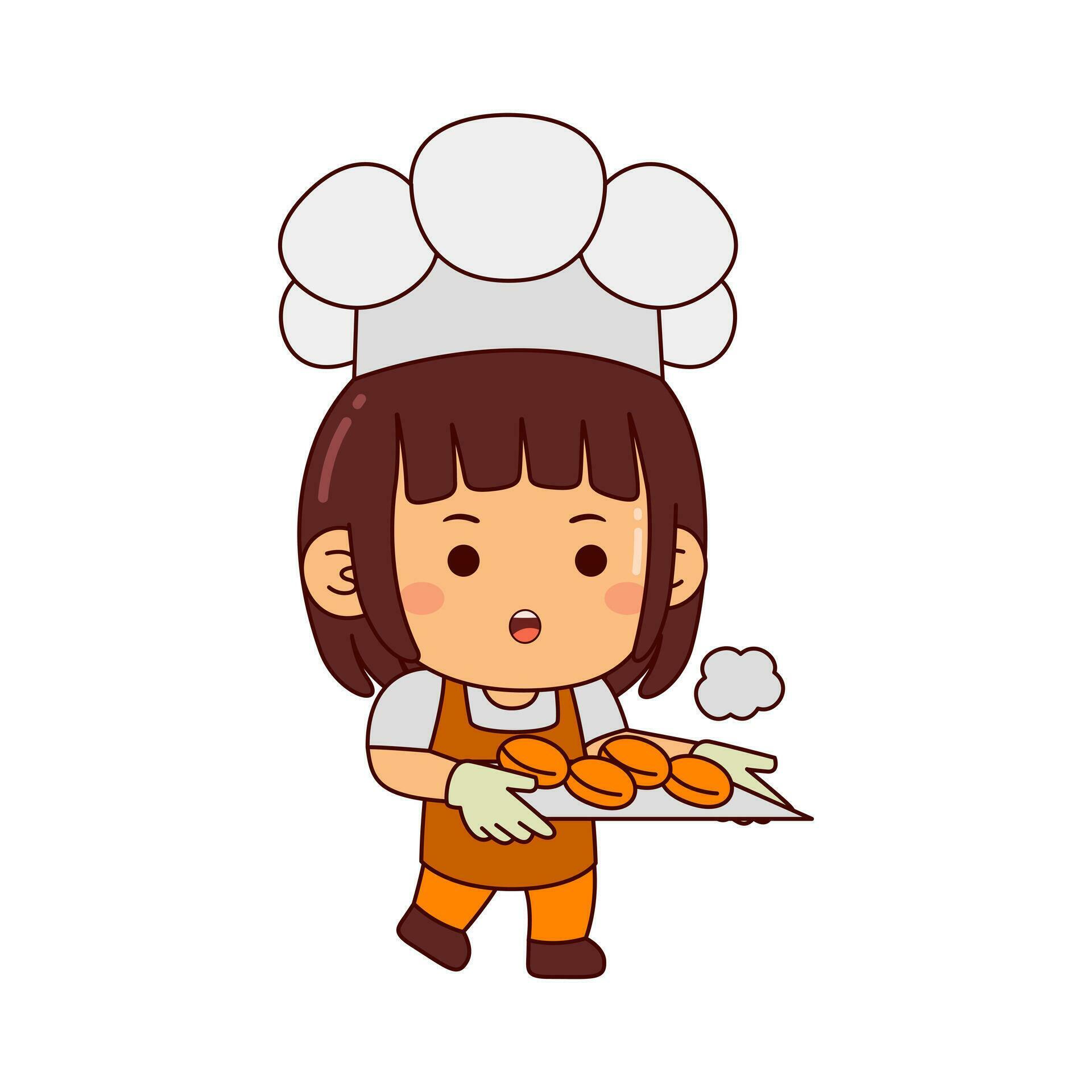 cute baker girl cartoon character vector illustration 34368002 Vector