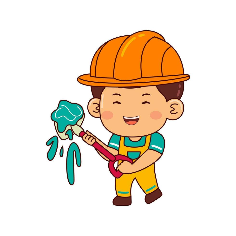 cute builder boy cartoon character vector illustration