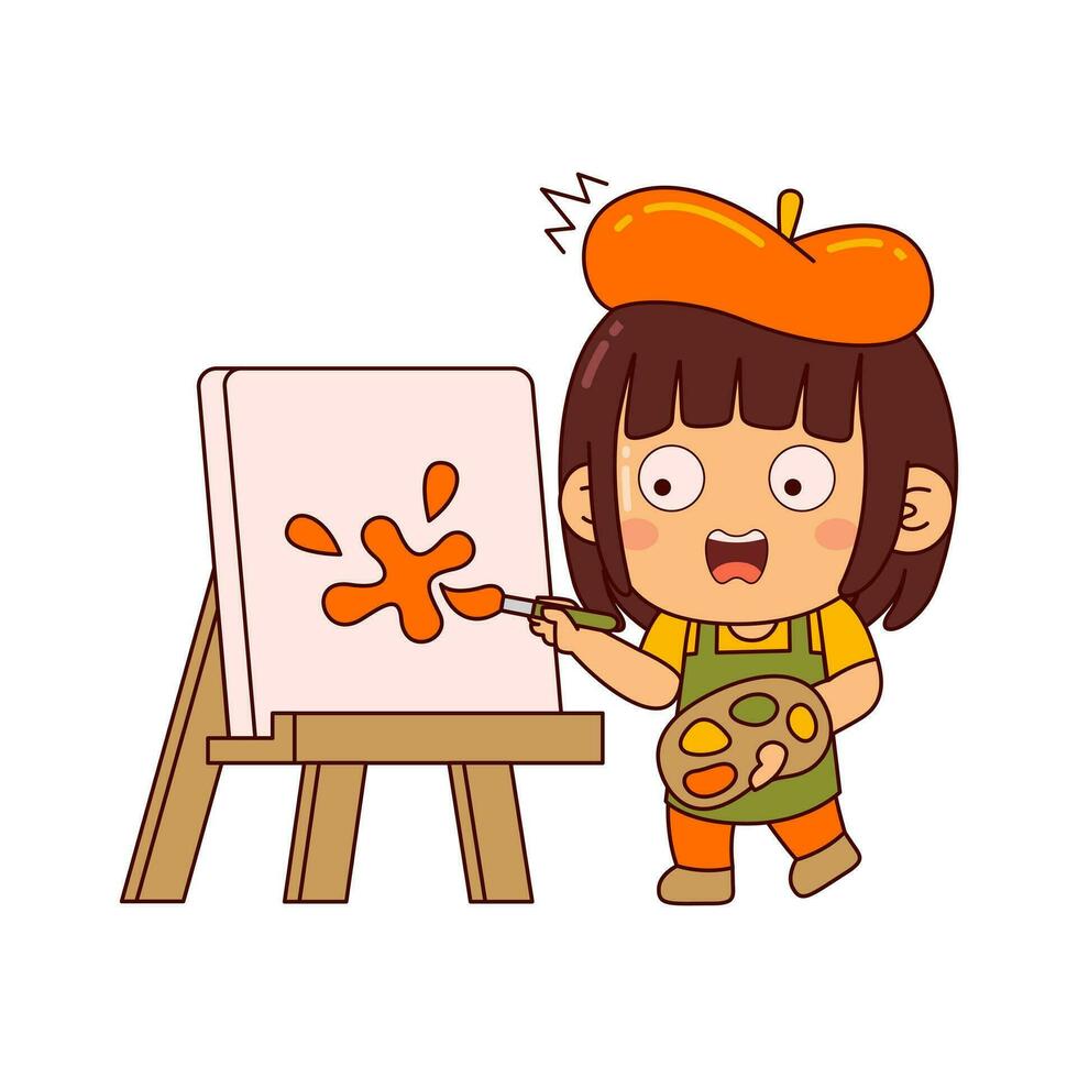 cute artist girl cartoon character vector illustration