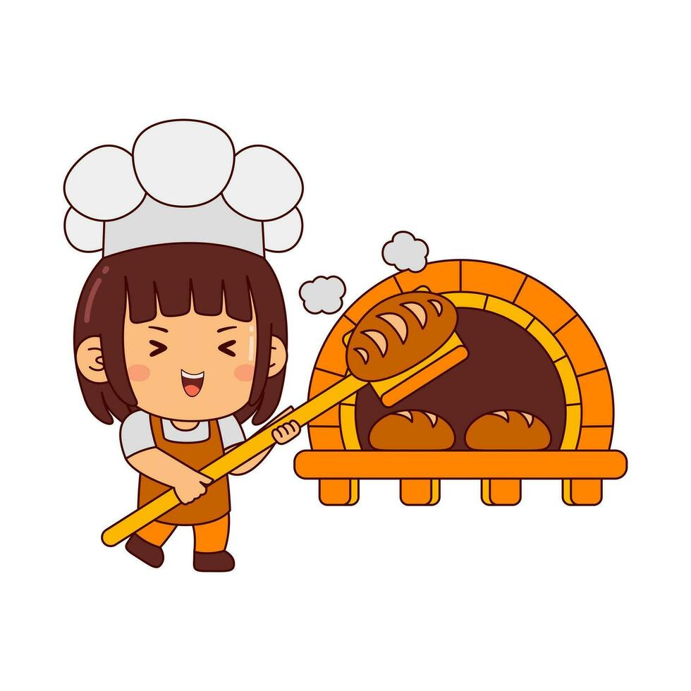 cute baker girl cartoon character vector illustration