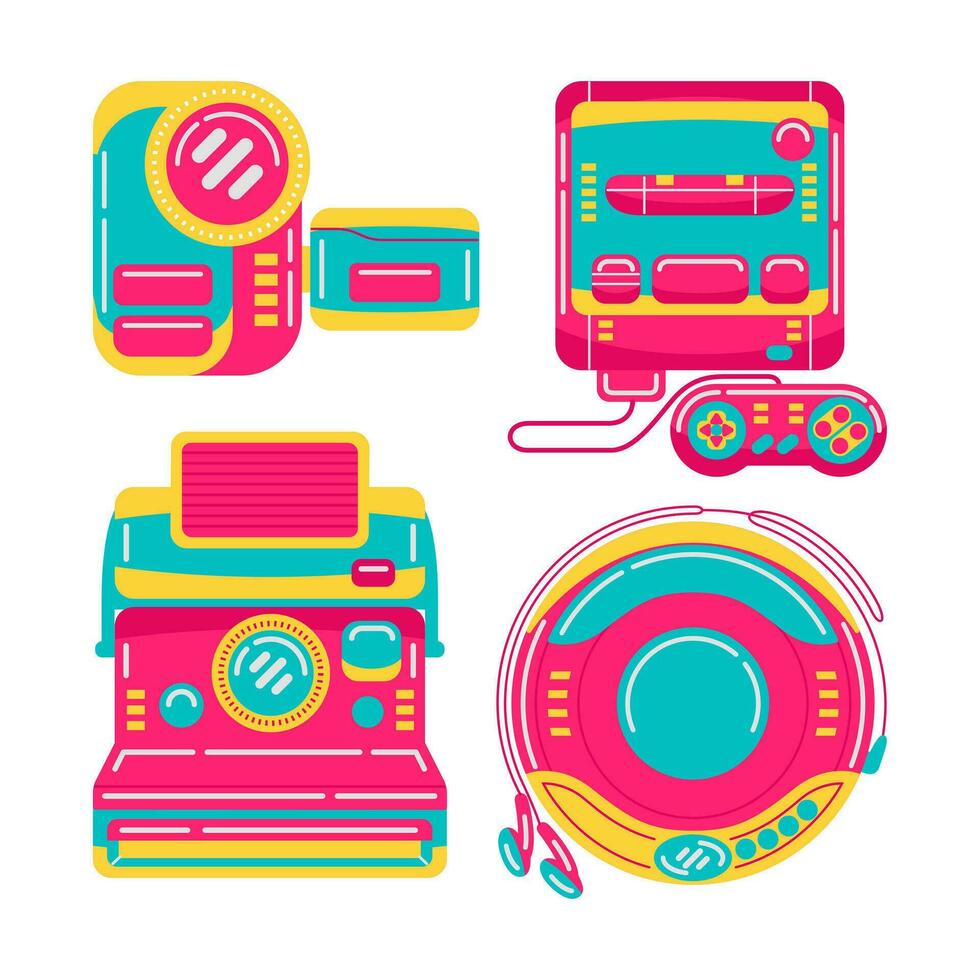 90s tecnología objetos vector ilustraciones conjunto