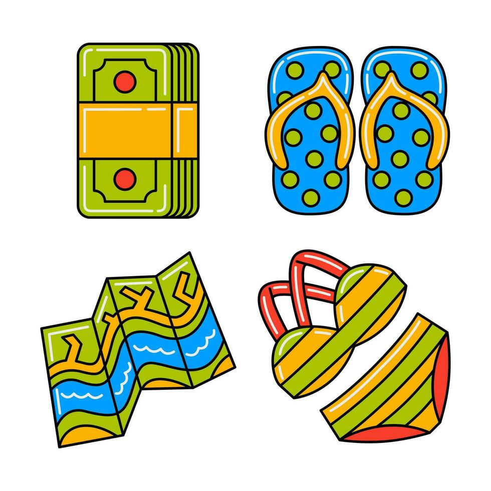 beach travel objects vector illustrations set