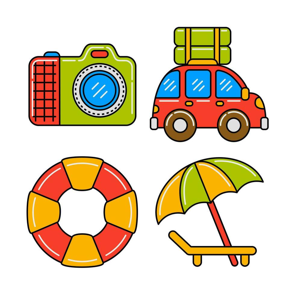 beach travel objects vector illustrations set