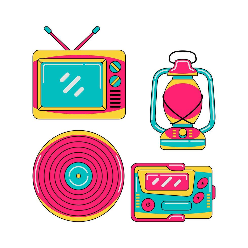 90s tecnología objetos vector ilustraciones conjunto