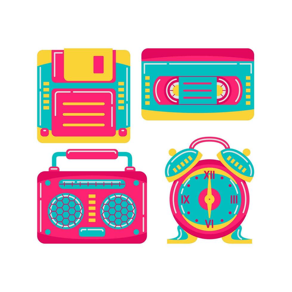 90s technology objects vector illustrations set