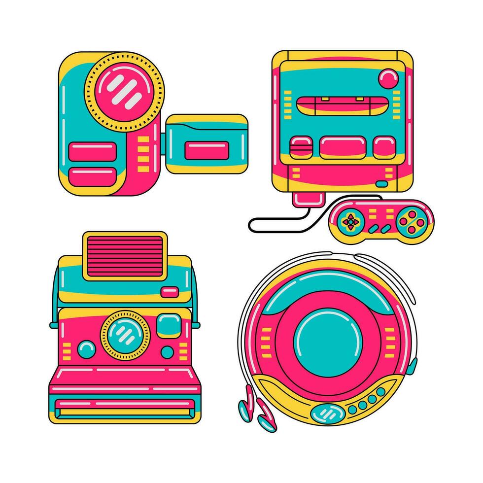 90s technology objects vector illustrations set