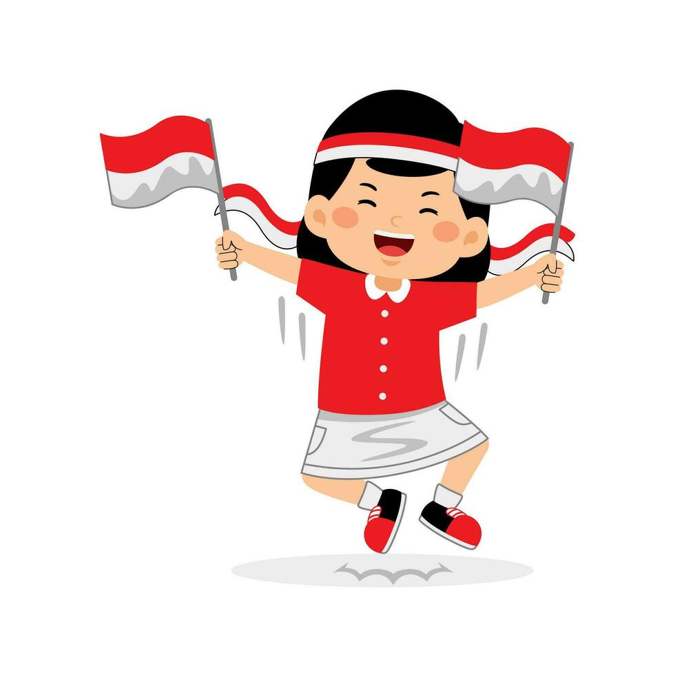 girl kids celebrate Indonesia Independence Day vector