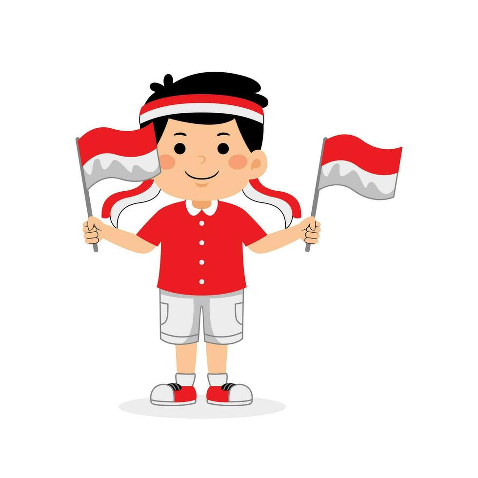 girl kids celebrate Indonesia Independence Day vector