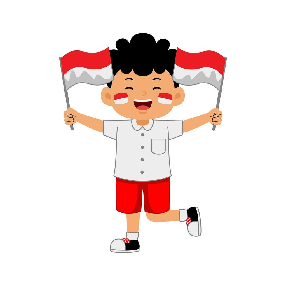 niña niños celebrar Indonesia independencia día vector