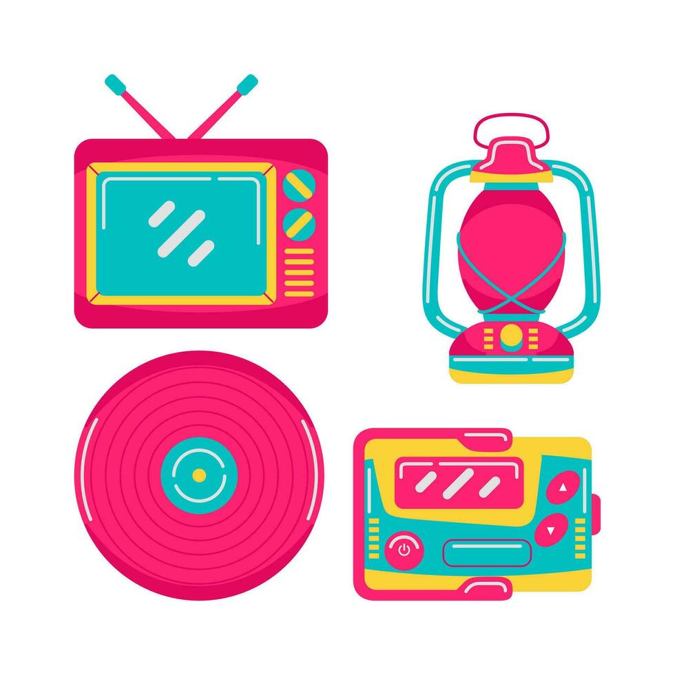 90s technology objects vector illustrations set