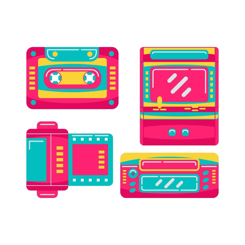 90s technology objects vector illustrations set