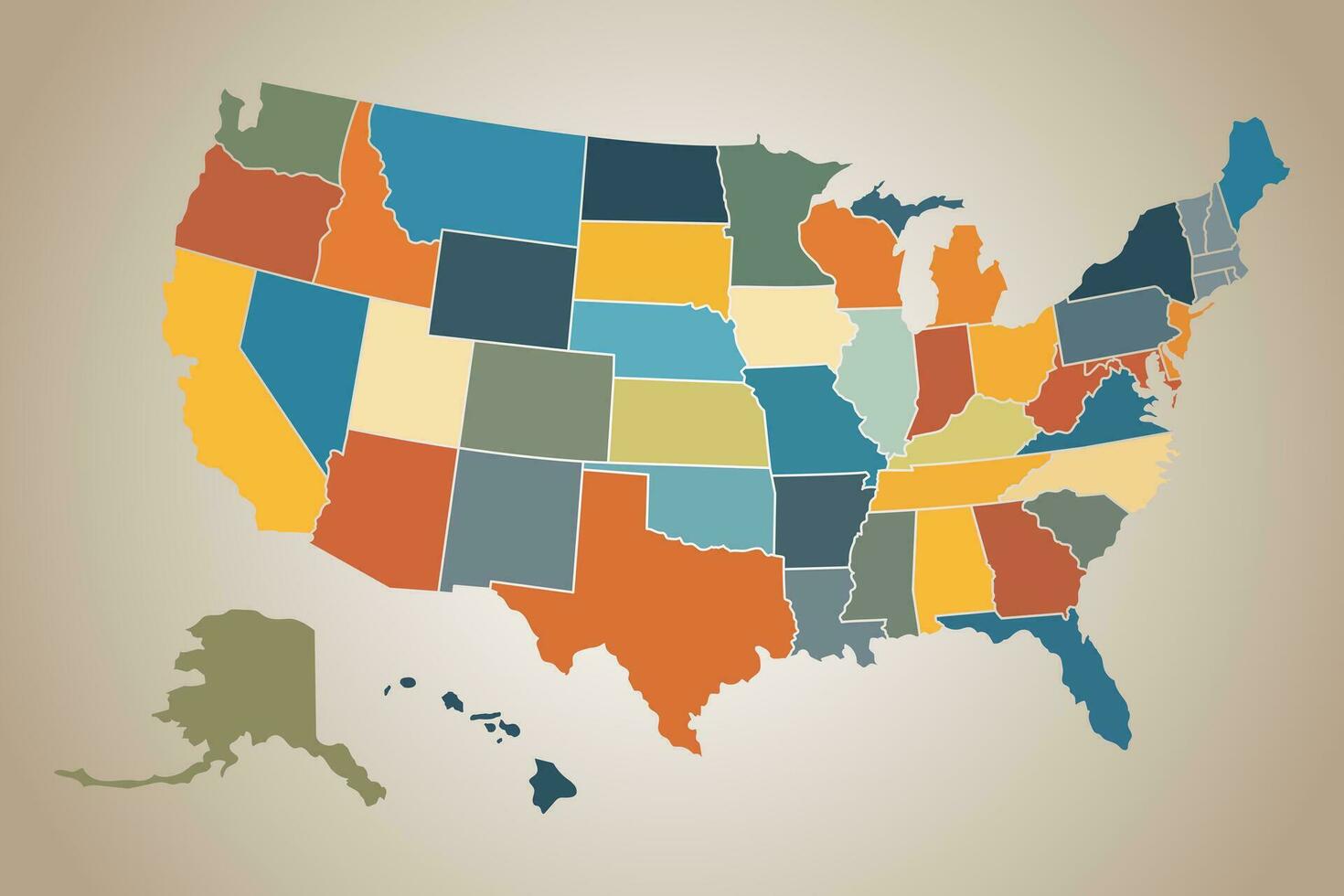 United States of America map with states in pastel palette on vintage background. vector