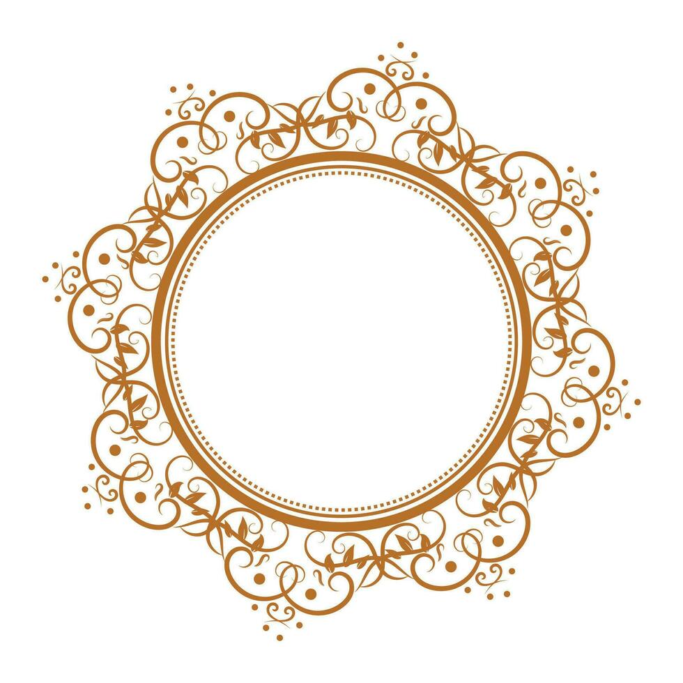 golden round frame with laurel wreath,Vintage flourish Round frame Circle label vector