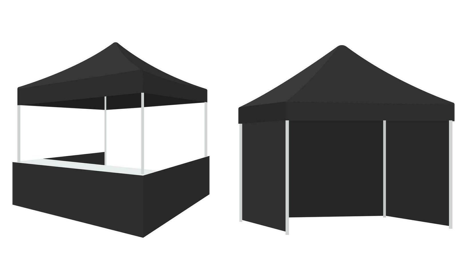 Variations of flat design booth tents, black event tents vector