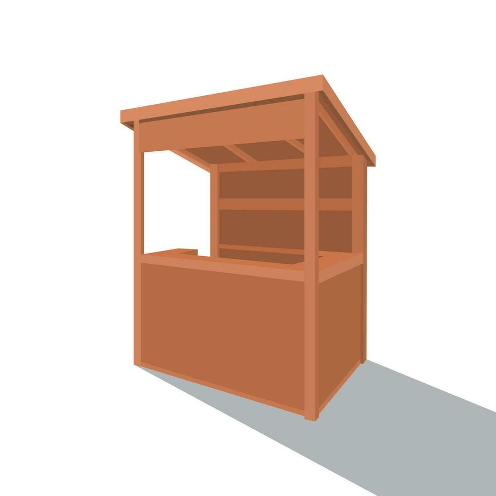 Flat design food cart. Outdoor wooden food cart. Vector illustration