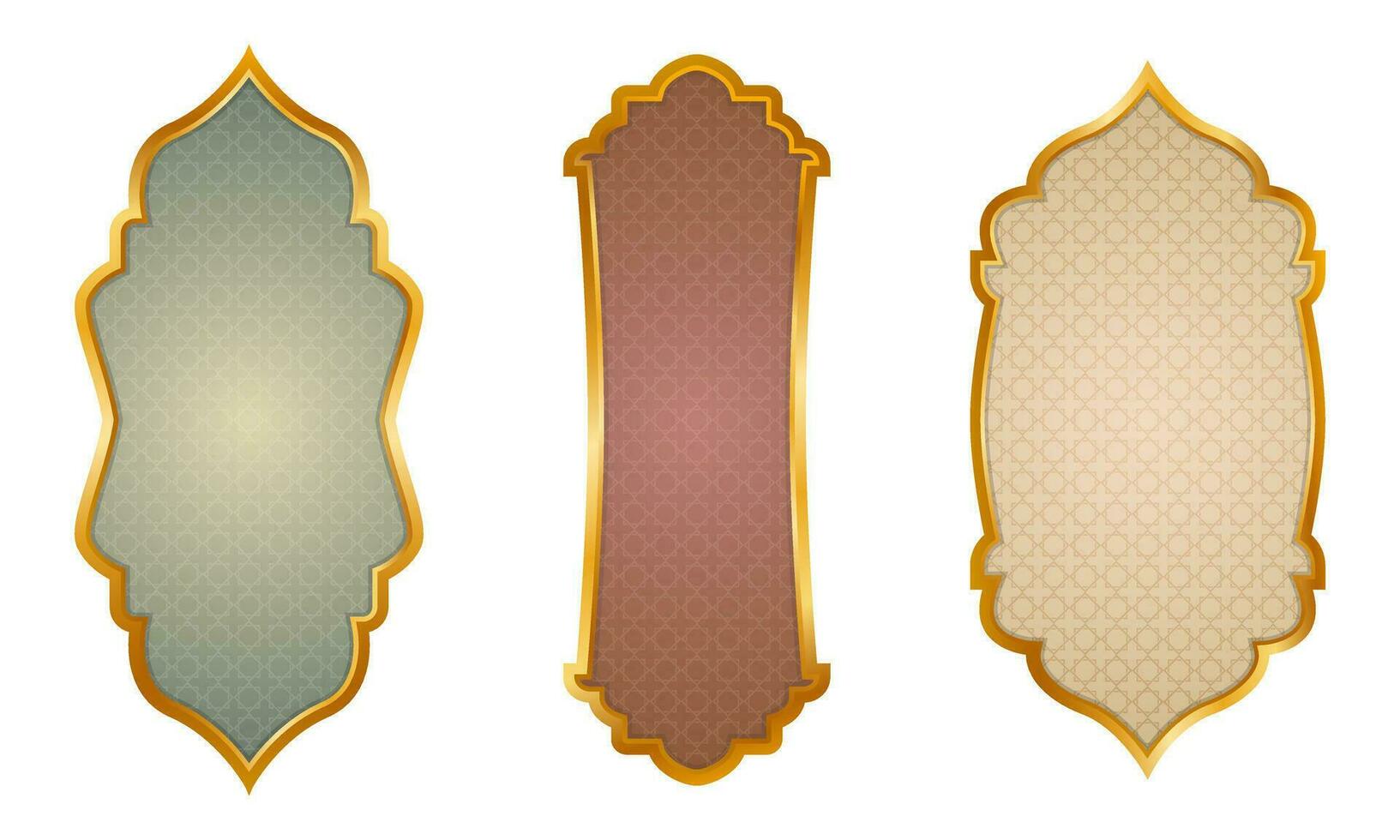 Collection of gold Islamic labels. Islamic pattern luxury gold frame. Arabic Islamic style gold banner vector