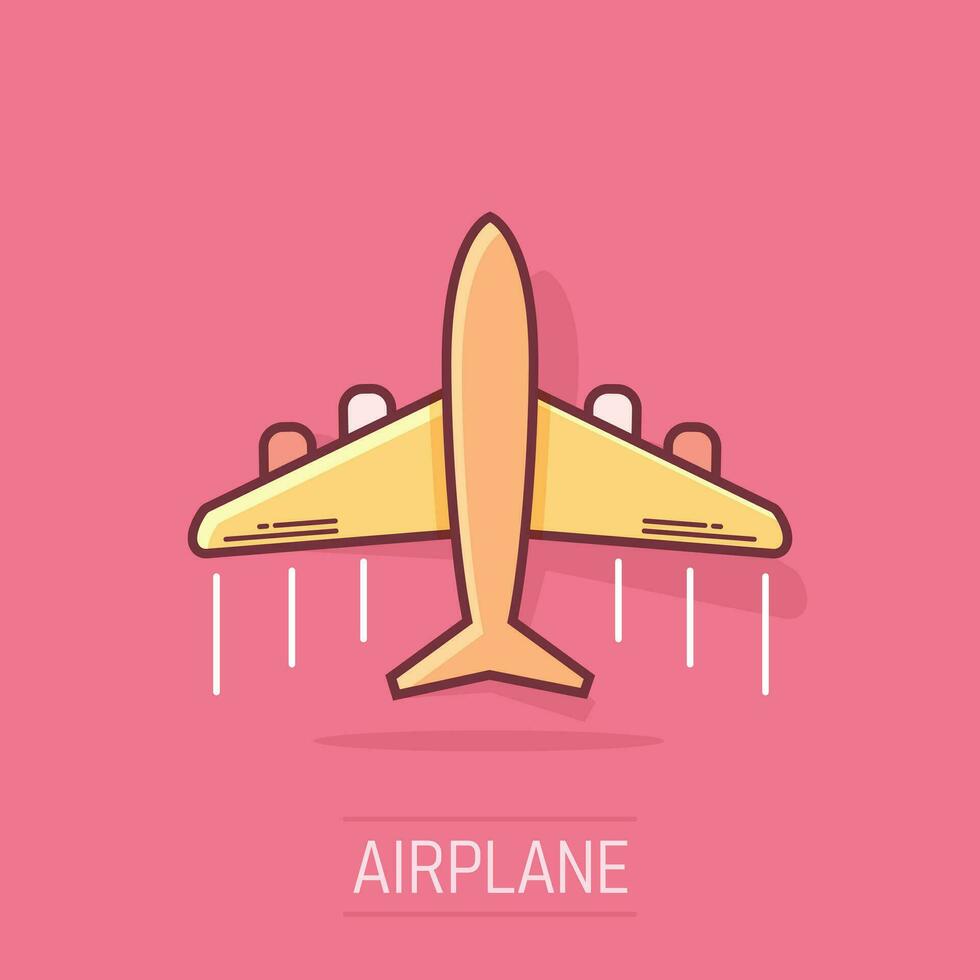 Cartoon airplane icon in comic style. Plane illustration pictogram. Aircraft splash business concept. vector