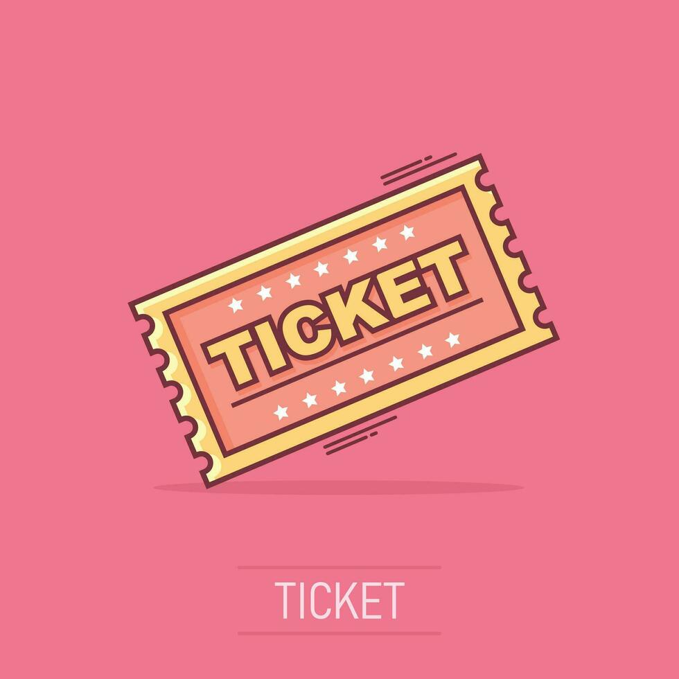 Cartoon ticket icon in comic style. Admit one illustration pictogram. Admit one splash business concept. vector