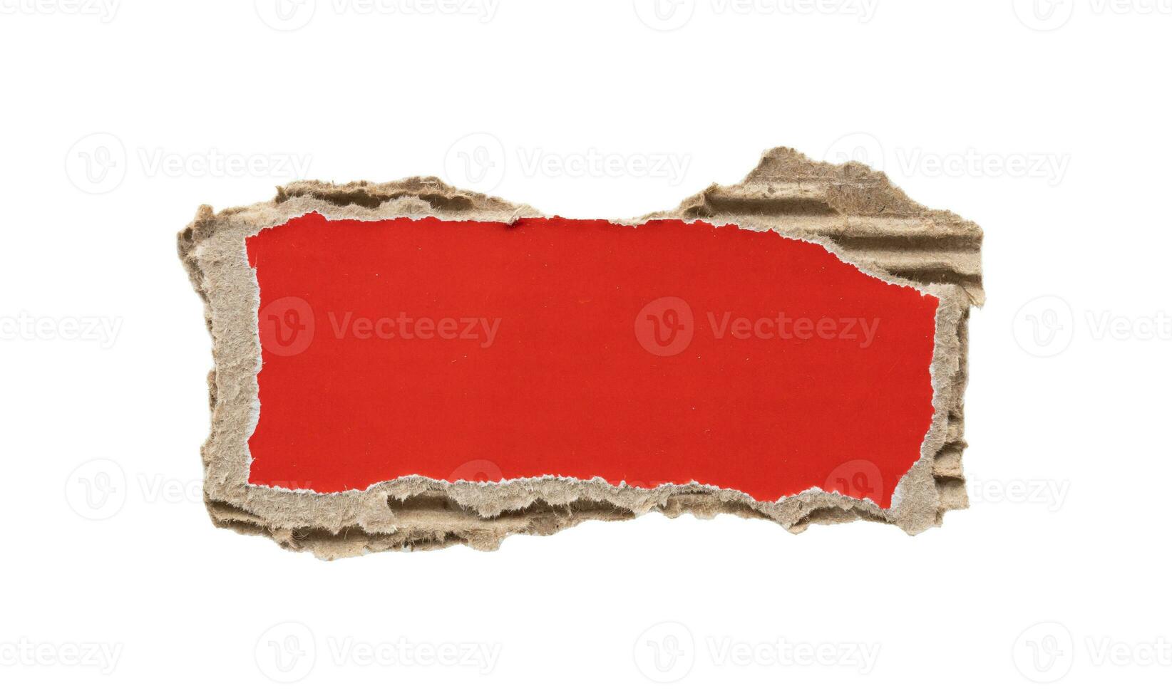 piece of red cardboard paper tear isolated on white background photo