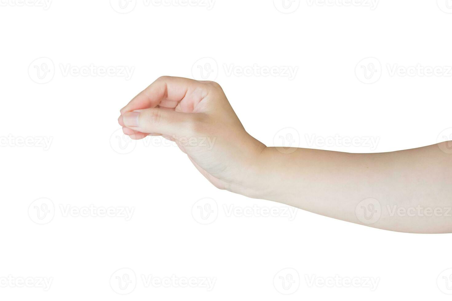 Woman hand gesture holding something isolated on white background photo