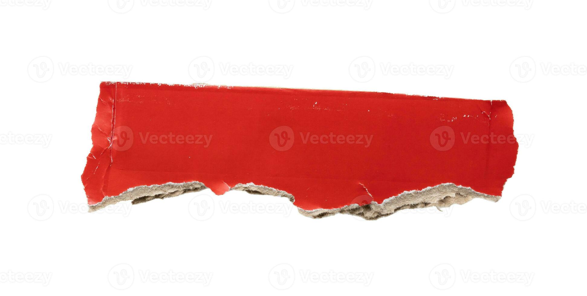 piece of red cardboard paper tear isolated on white background photo