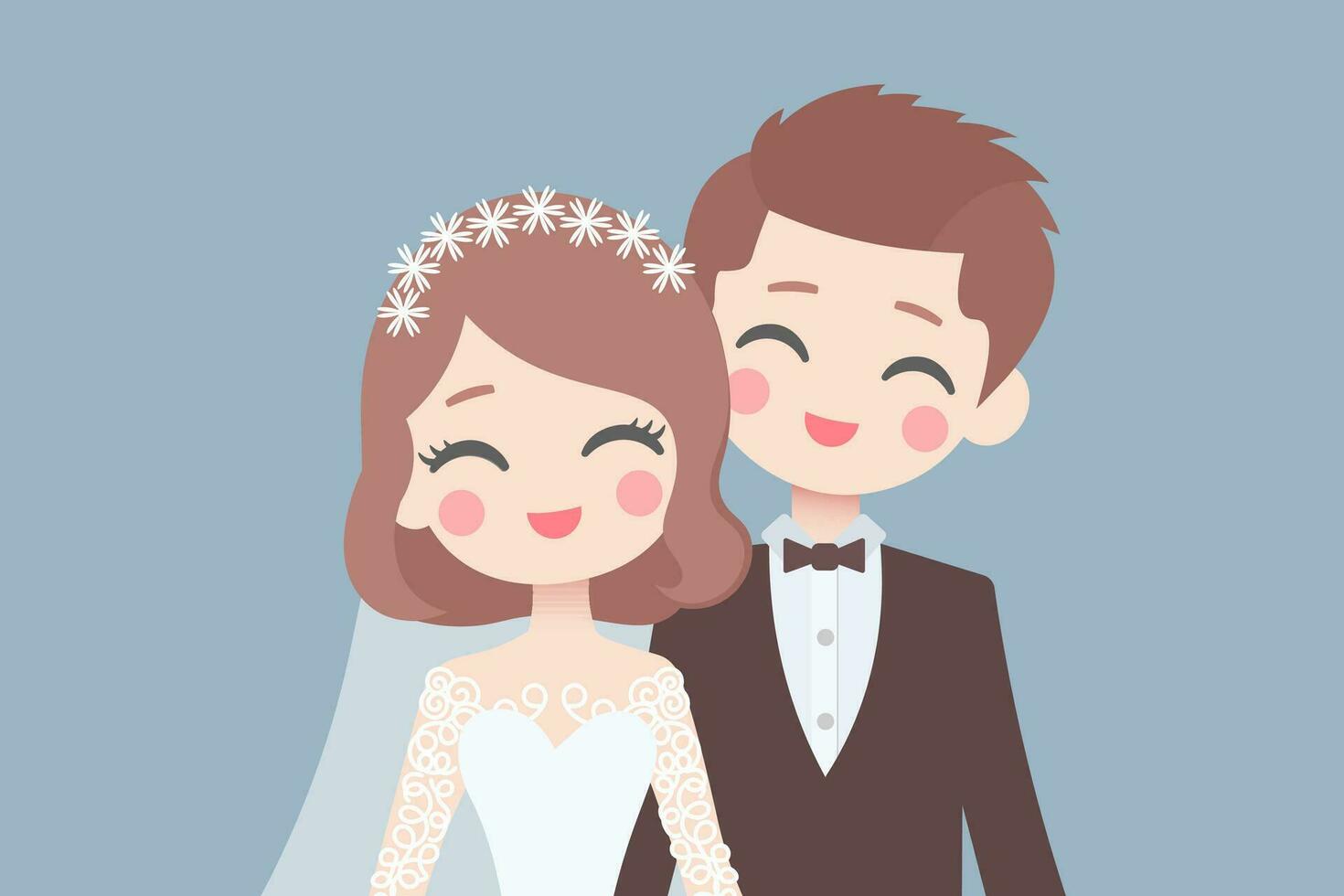 Wedding marriage ceremony, happy cute Bride and groom at wedding, Young love couple getting married, valentine day and matrimony invitation card concept, love vector illustration.