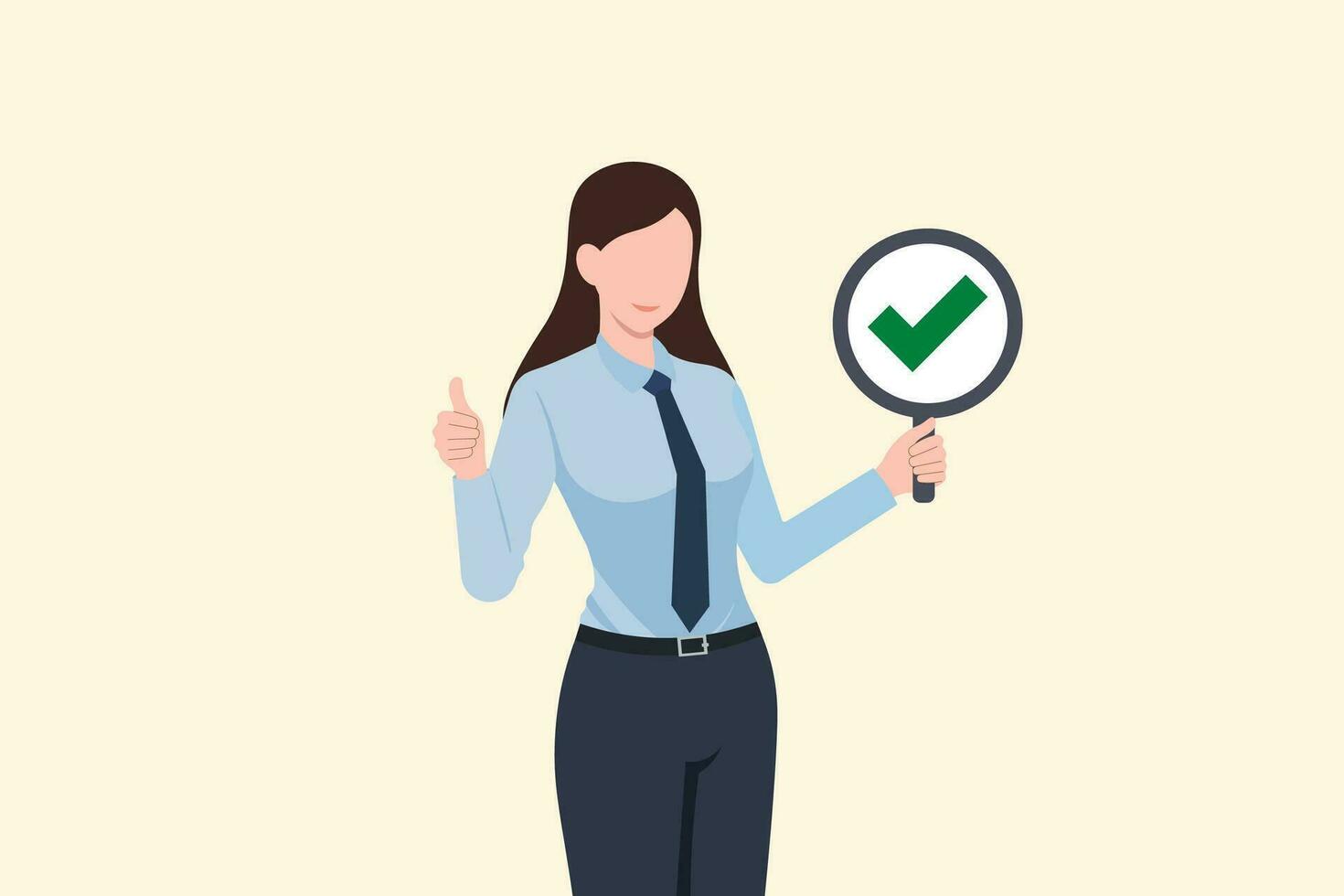 verification and approval of the business choice. business woman showing checkmark correct. symbol icon Green Checkmark button. business vector illustration.