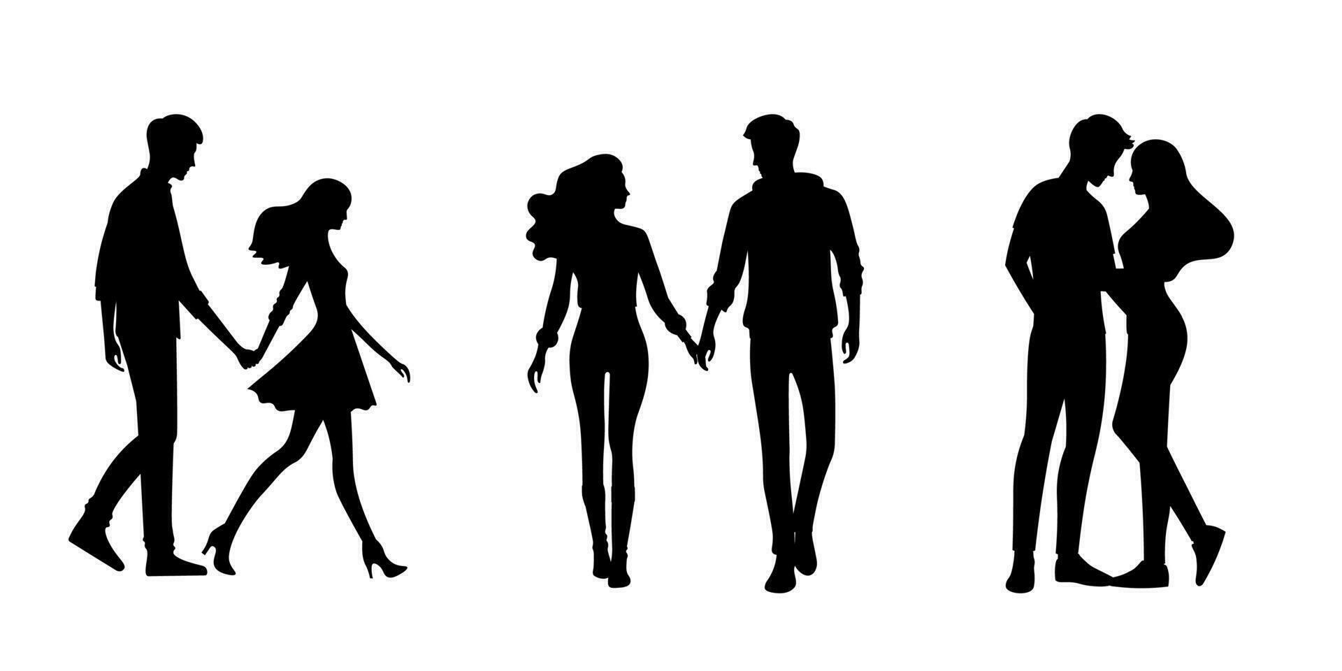 A set of silhouettes of a male and female couple in love on white background. love Vector illustration.