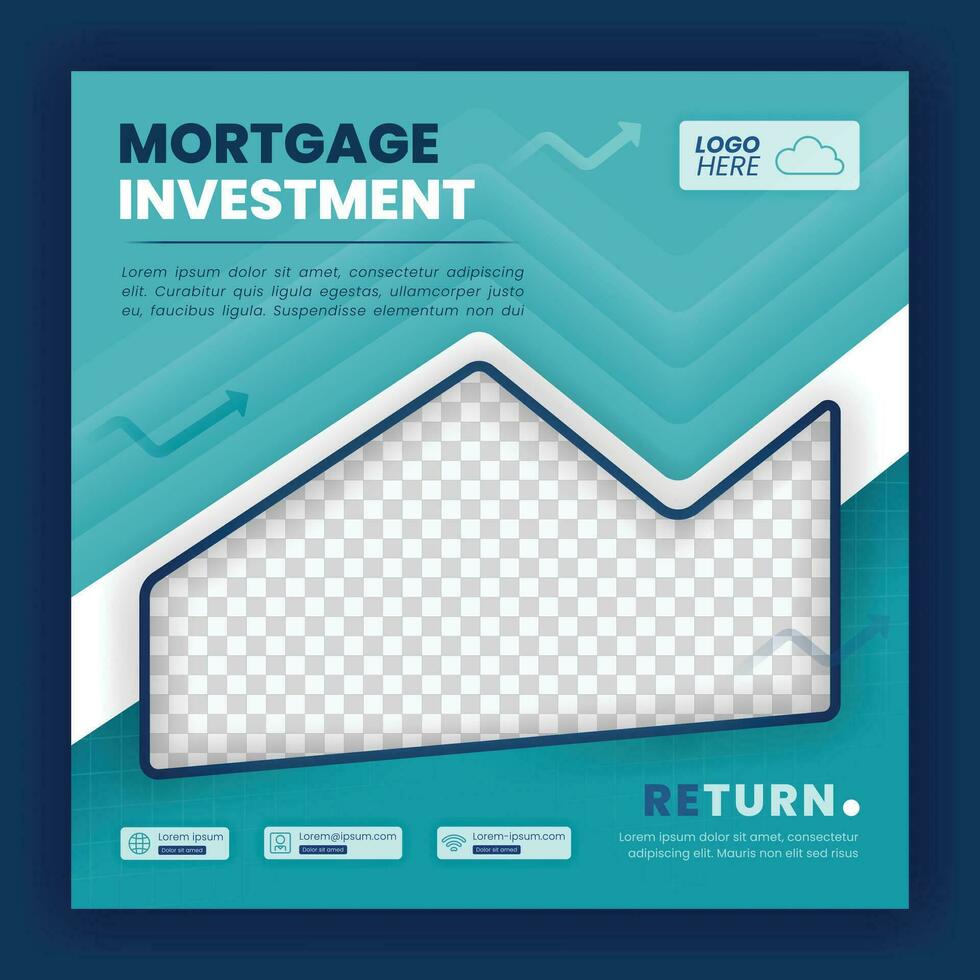 Social media template of mortgage investment. for investment in houses, property and residences. Template can be used for websites, promotions, social media ads, brochures and flyers vector