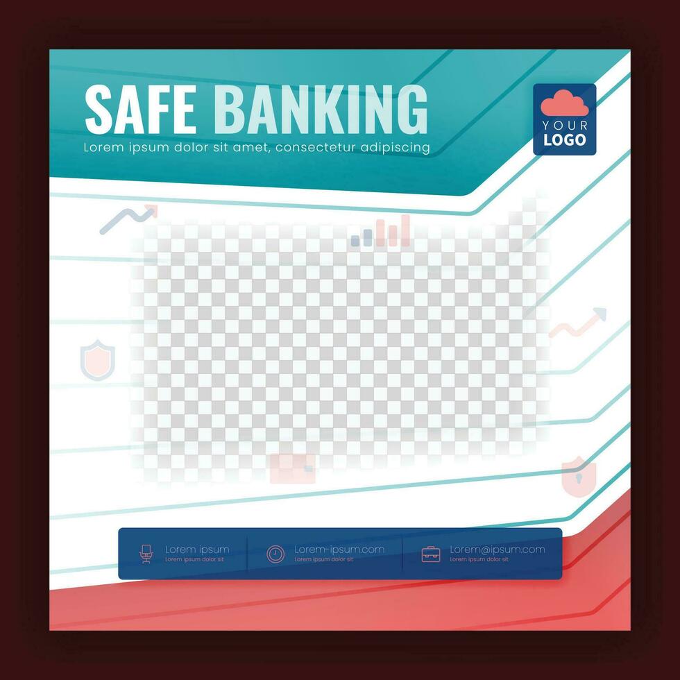 Social media template of safe banking. for access payments, transactions, bills. Template can be used for websites, promotions, social media ads, brochures and flyers vector
