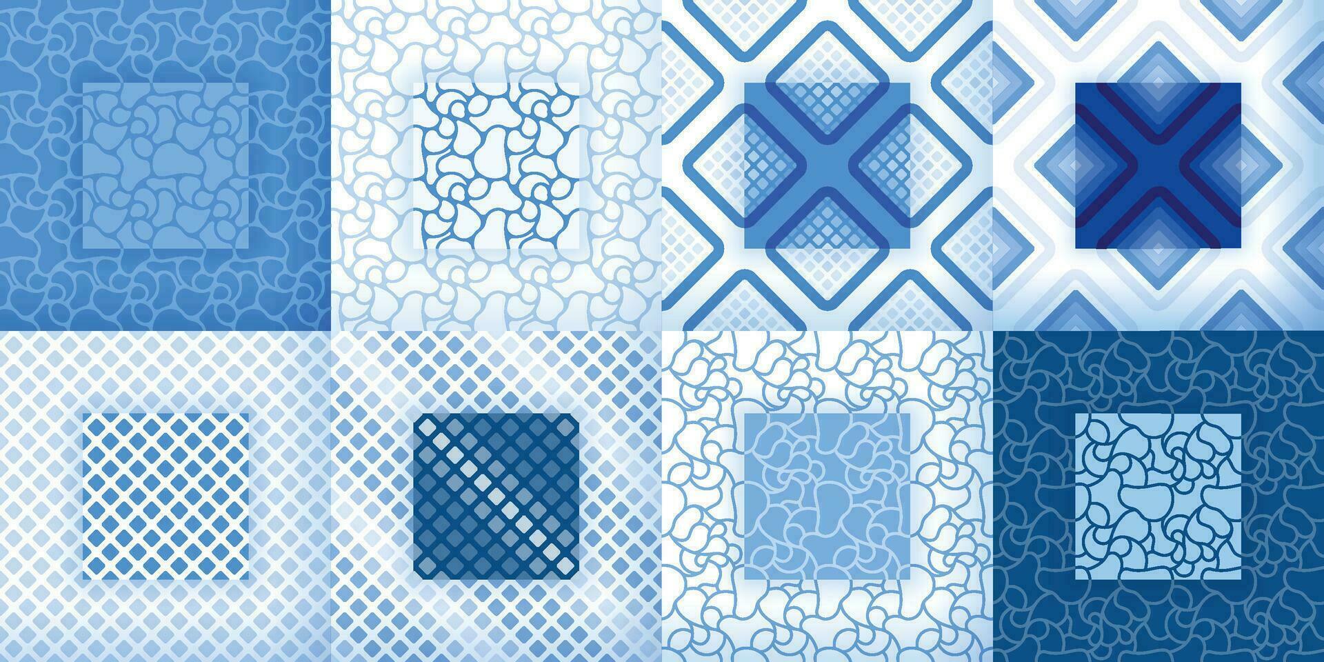 8 traditional mosaics blue seamless design for fabric or ceramics vector