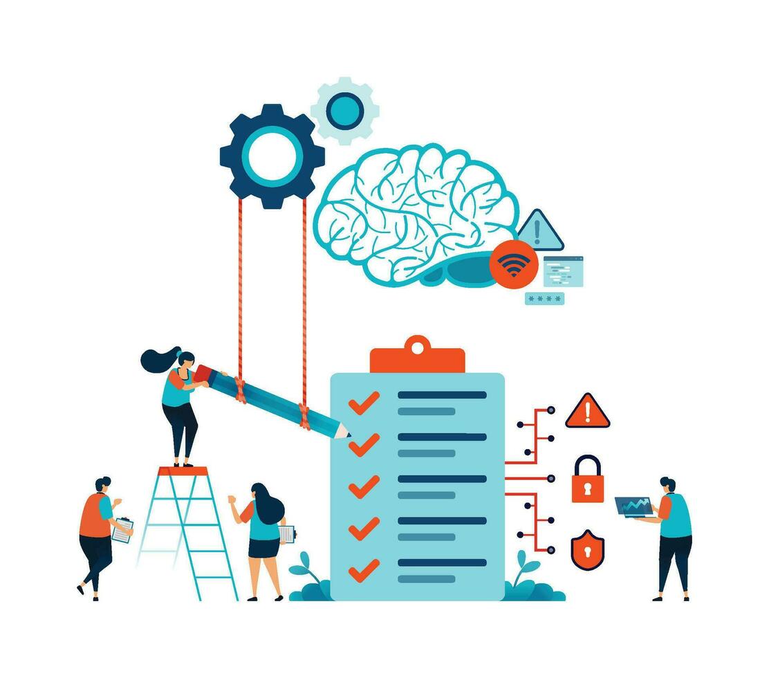 Artificial intelligence illustration of quizzes, surveys, exams or learning assessments with help and support of AI online system technology. Can be used for mobile app website web flyer poster ad vector