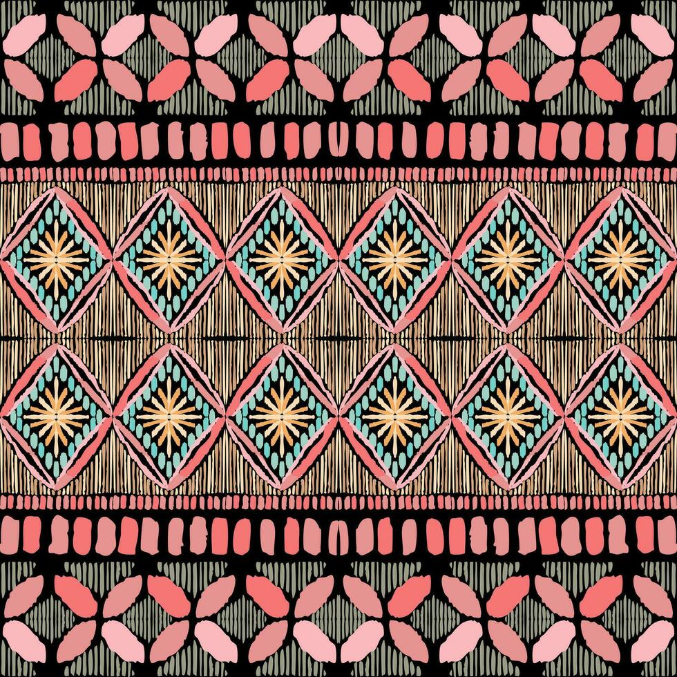 Ikat floral paisley embroidery on black background.geometric ethnic oriental pattern traditional.Aztec style abstract vector illustration.design for texture,fabric,clothing,wrapping,decoration,carpet.